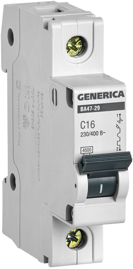 Автоматический выключатель MVA25-1-016-C ВА47-29 1Р 16А 4,5кА С GENERICA