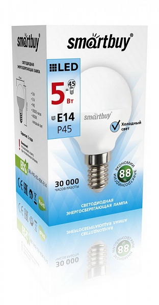 Светодиодная лампа P45 холодная 5 Вт