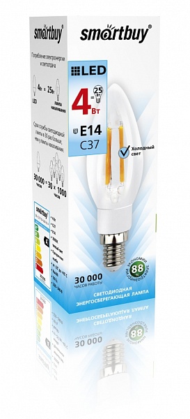 Светодиодная лампа С37 Filament холодная 4 Вт