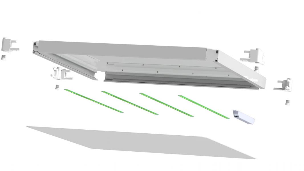 Школьный сд светильник квадрат с БАП CSVT HIGHTECH-А 38 595х595х40 CRI91 4000 opal-sand IP54 белый c БАП на 3 часа LUXDATOR Natural Color. Фото 5